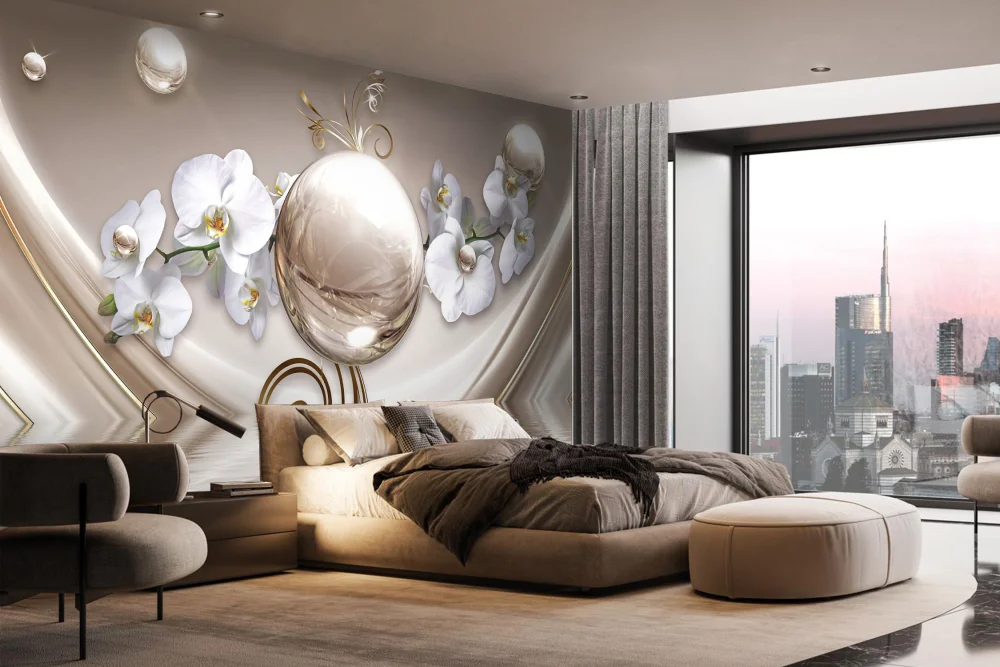 Fototapeta 3D Beżowa Kula I Orchidea