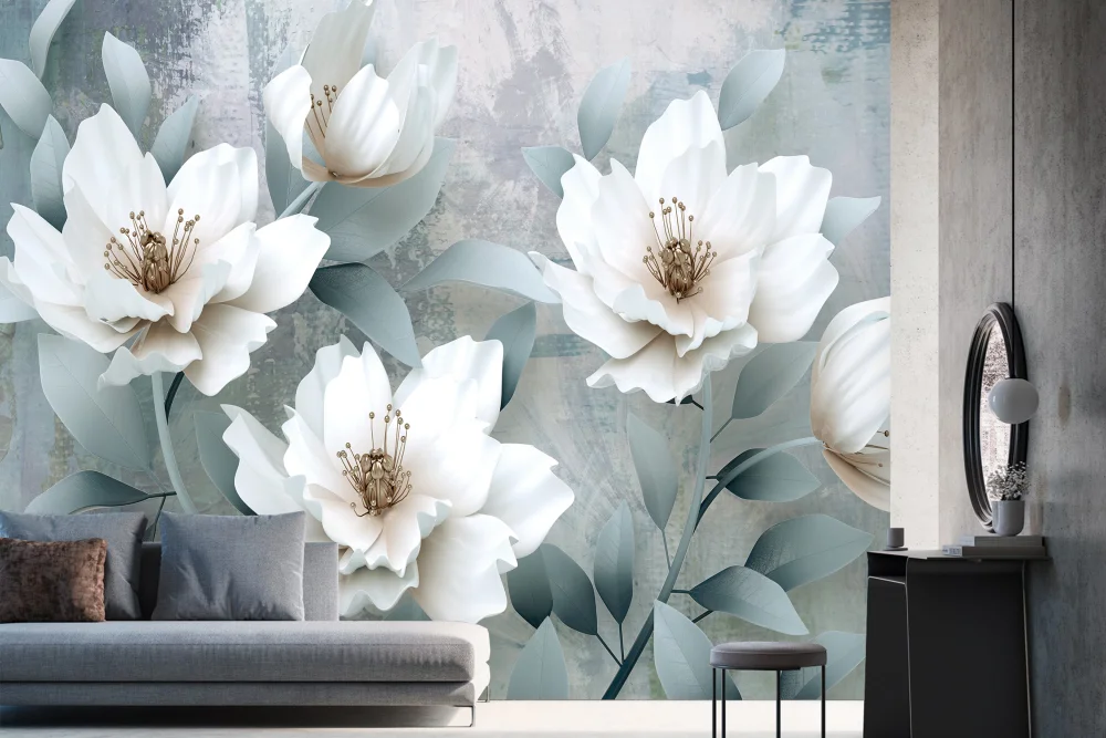 Fototapeta Białe Kwiaty Magnolie 3D