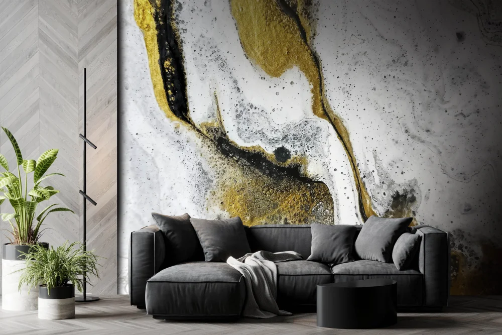 Fototapeta Czarno-Złota Abstrakcja FluidArt
