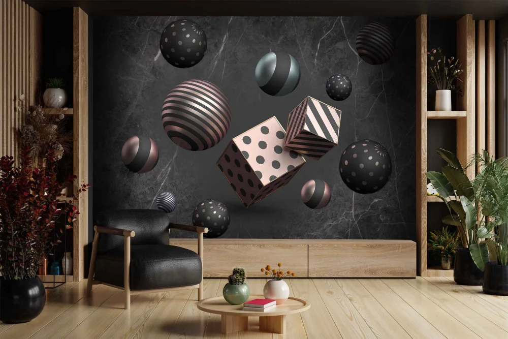 Fototapeta Czarny Marmur I 3D Kulki