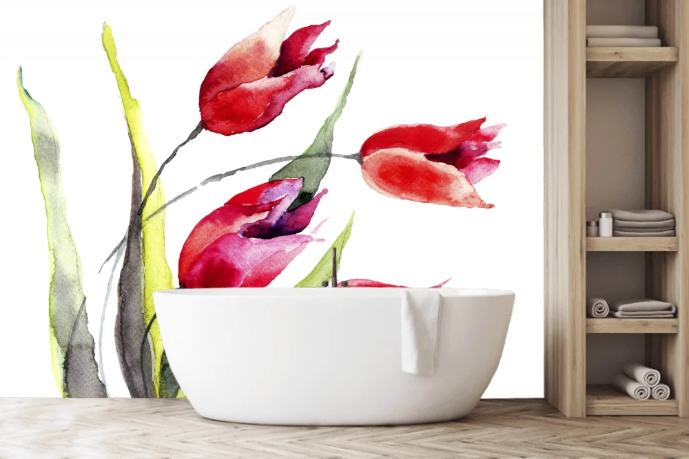 Fototapeta Czerwone Akwarelowe Tulipany