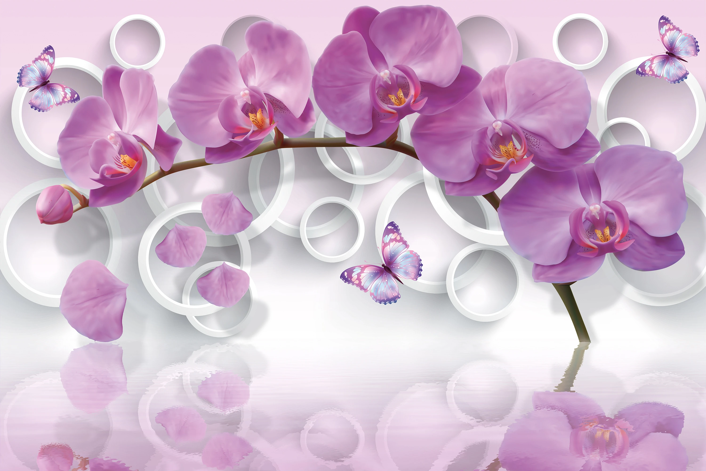 Fototapeta Fioletowe Motyle I 3D Orchidee  6