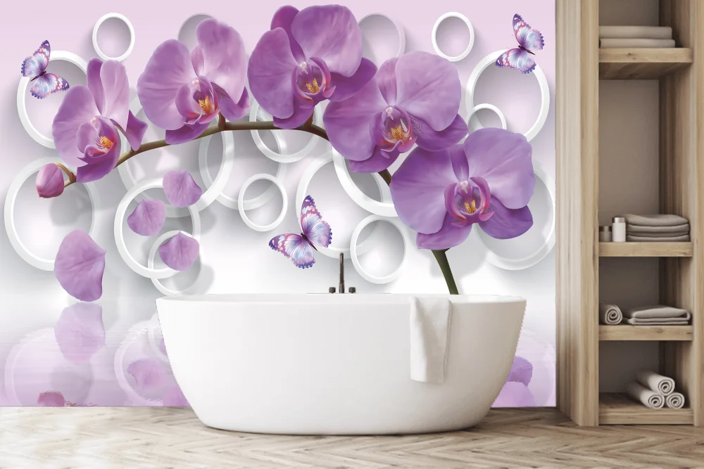 Fototapeta Fioletowe Motyle I 3D Orchidee