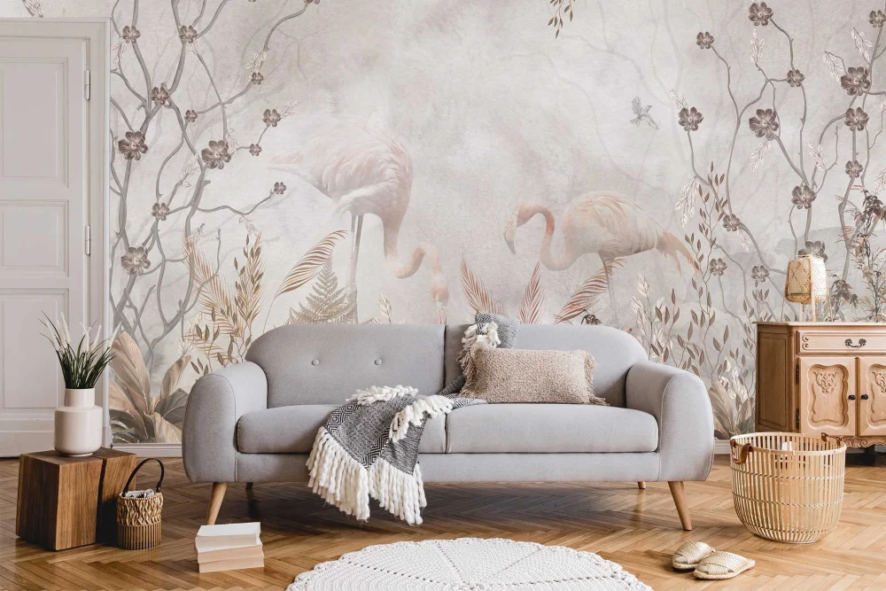 Fototapeta Flamingi I Różowe Liście