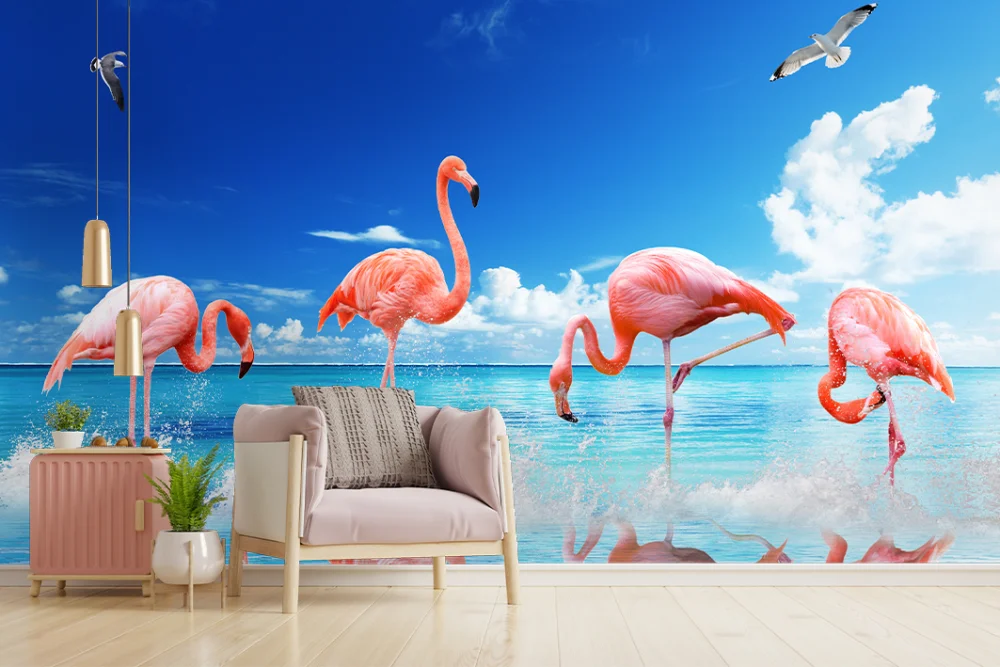 Fototapeta Flamingi Nad Lazurowym Morzem
