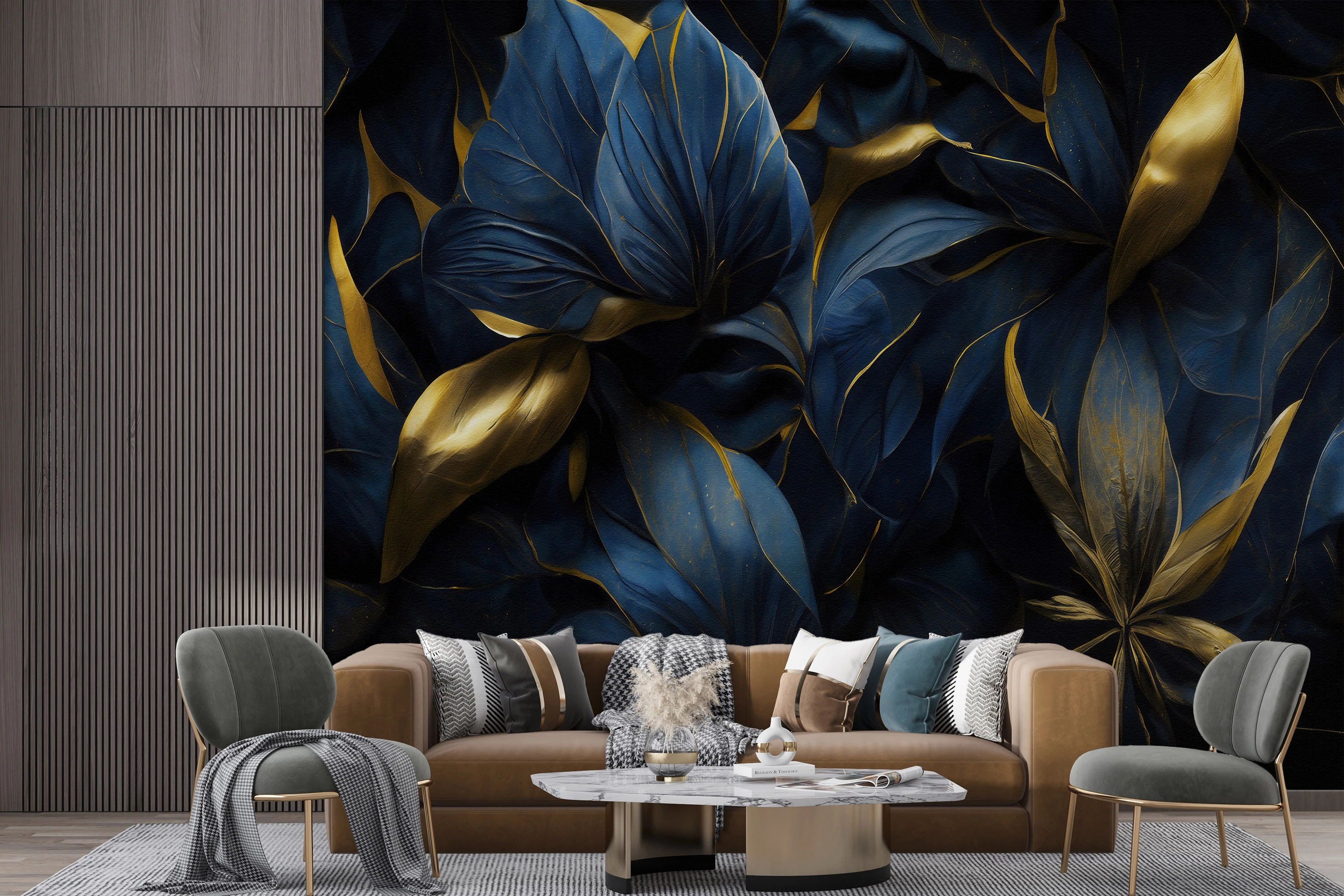 Fototapeta Granatowe Liście Ze Złotem