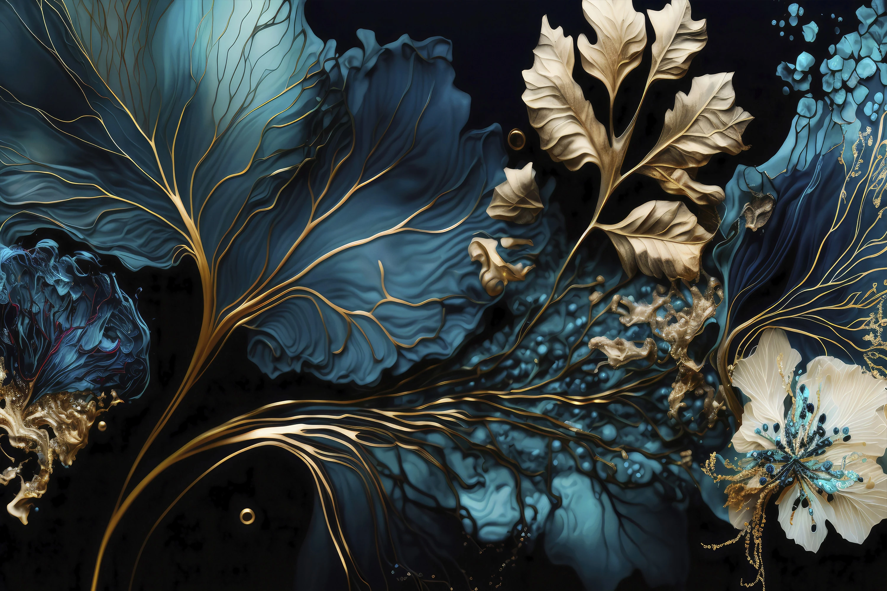 Fototapeta Granatowe Kwiaty W Stylu FluidArt 7