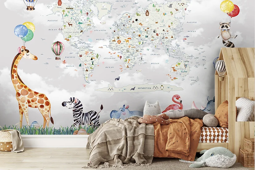 Fototapeta Mapa I Wesołe Zwierzątka