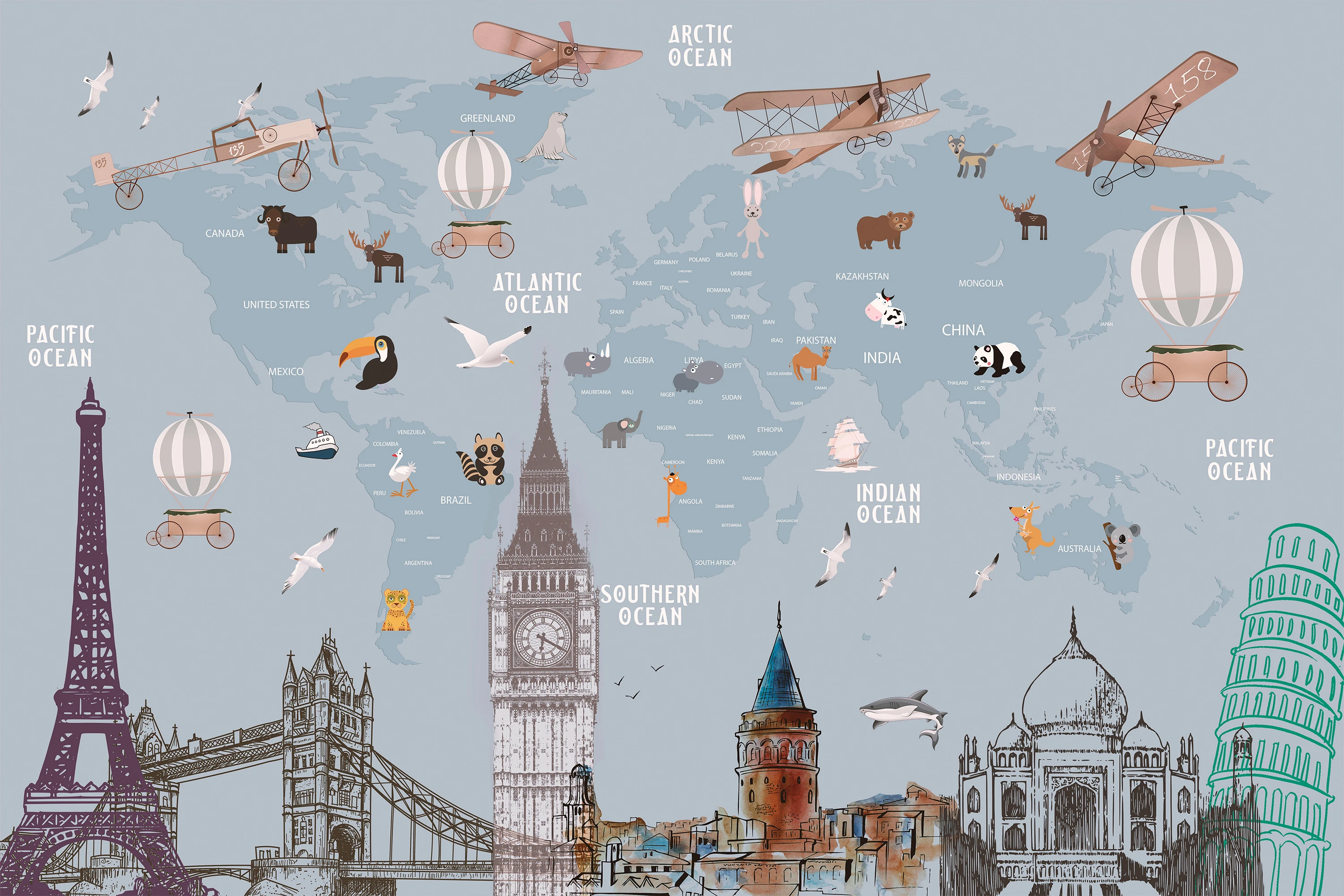Fototapeta Mapa Świata Z Zabytkami 6