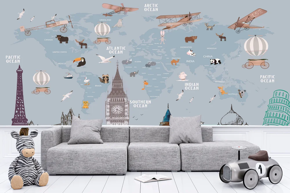 Fototapeta Mapa Świata Z Zabytkami