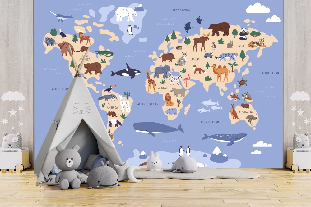 Fototapeta Mapa Świata Ze Zwierzętami
