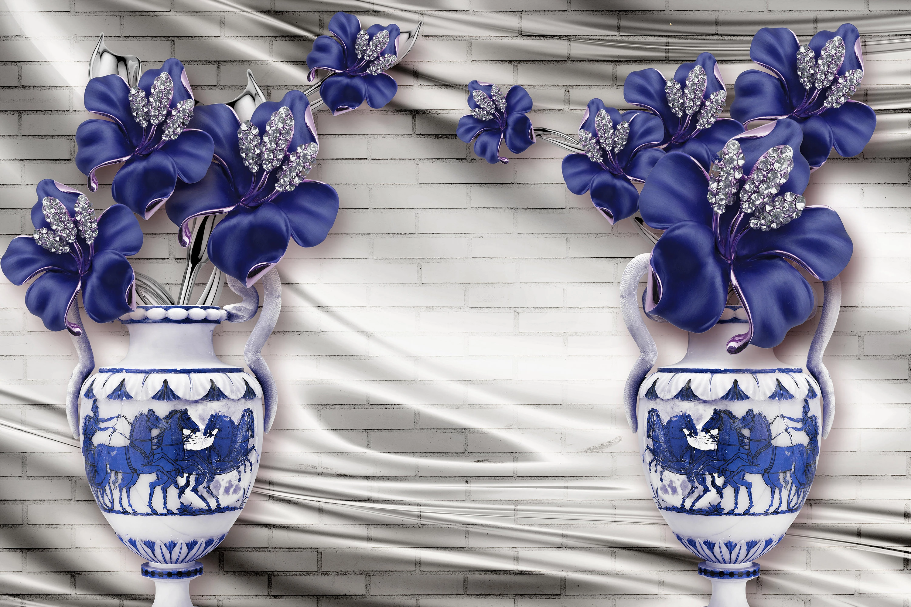 Fototapeta Niebieskie 3D Kwiaty W Wazonie 6