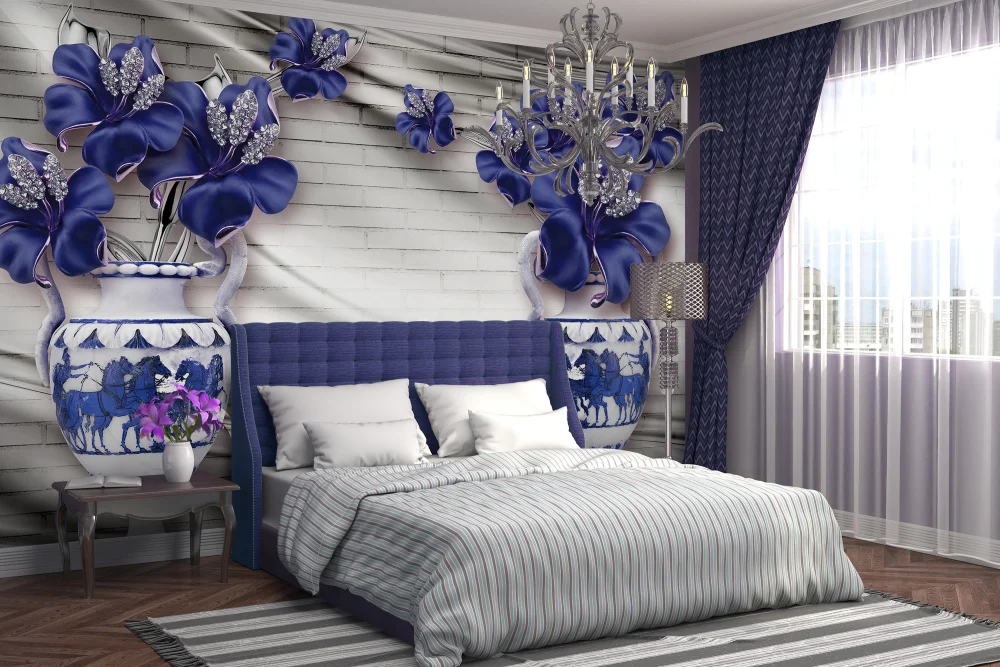 Fototapeta Niebieskie 3D Kwiaty W Wazonie