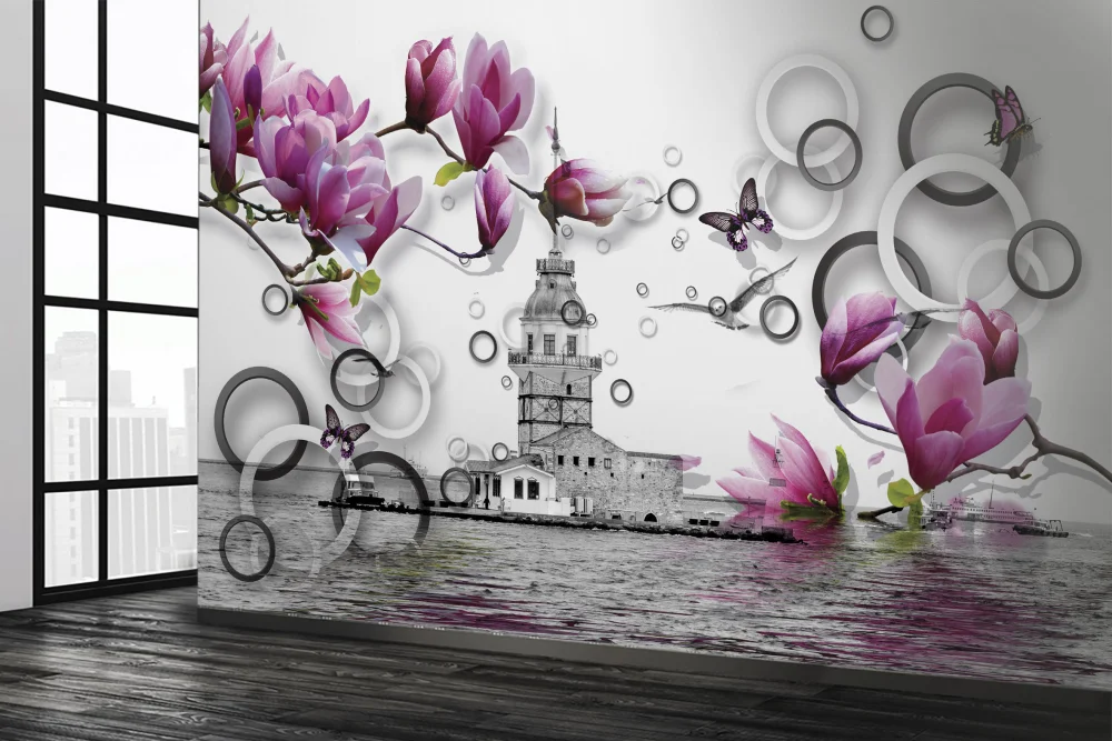 Fototapeta Orchidea 3D I Szara Latarnia Morska