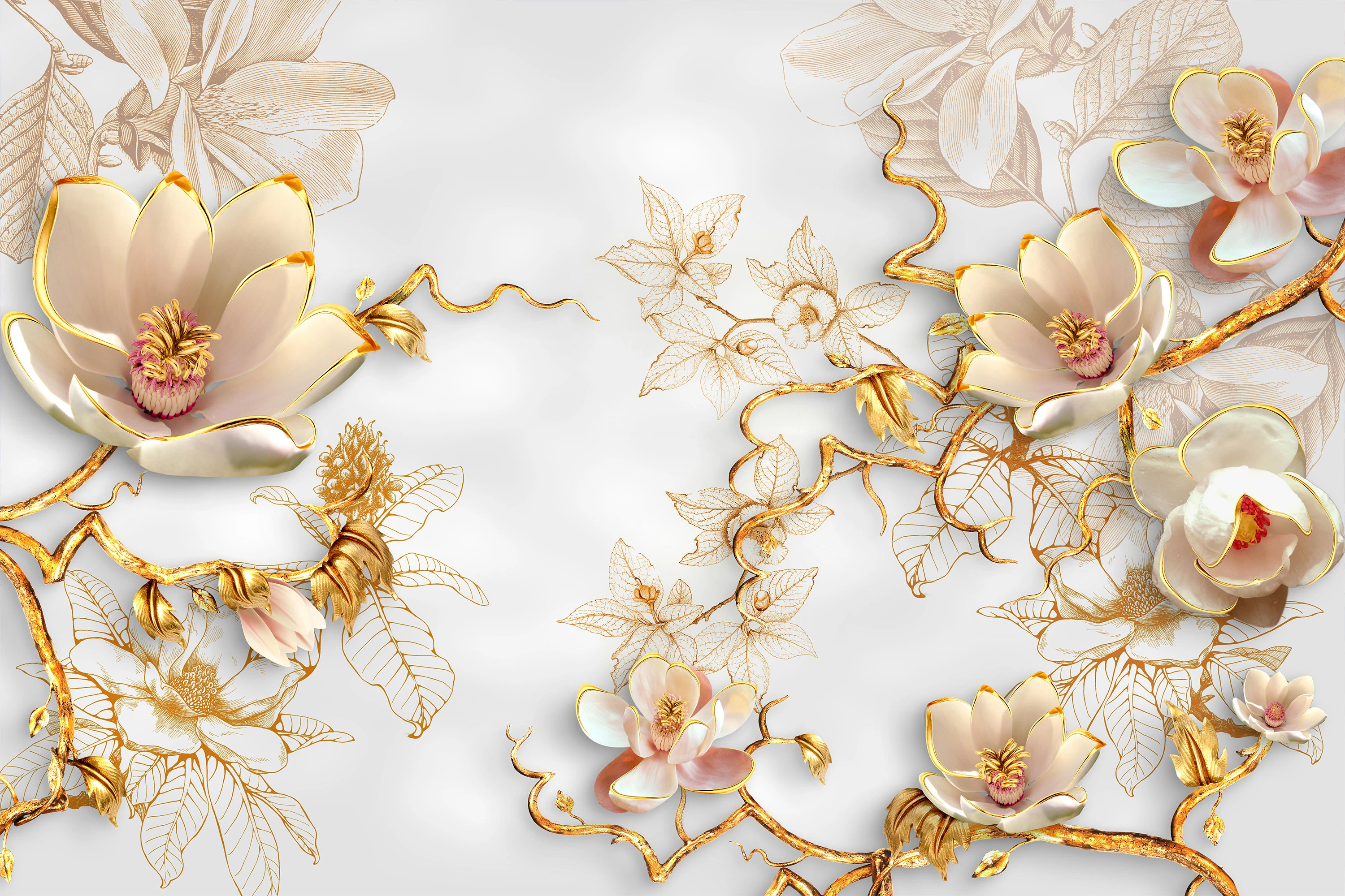 Fototapeta Piękne Złote 3D Magnolii 8