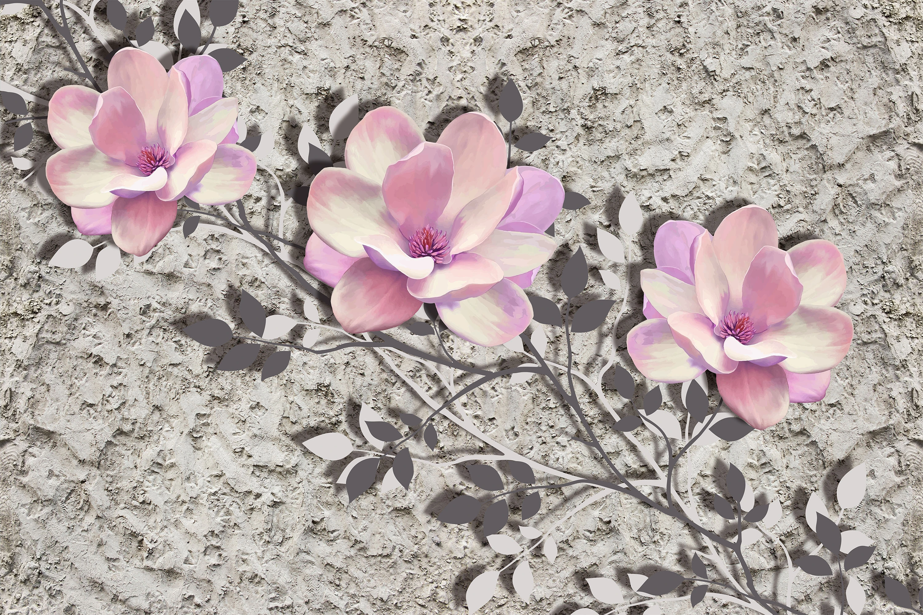 Fototapeta Różowa 3D Magnolia I Beton 6
