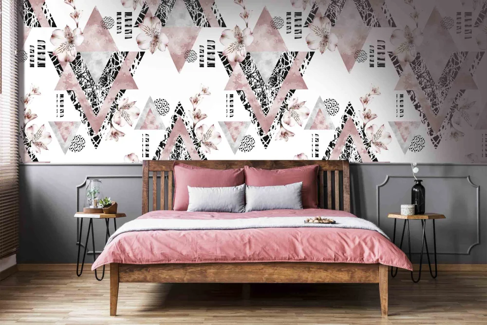 Fototapeta Różowa Geometria Z Kwiatami
