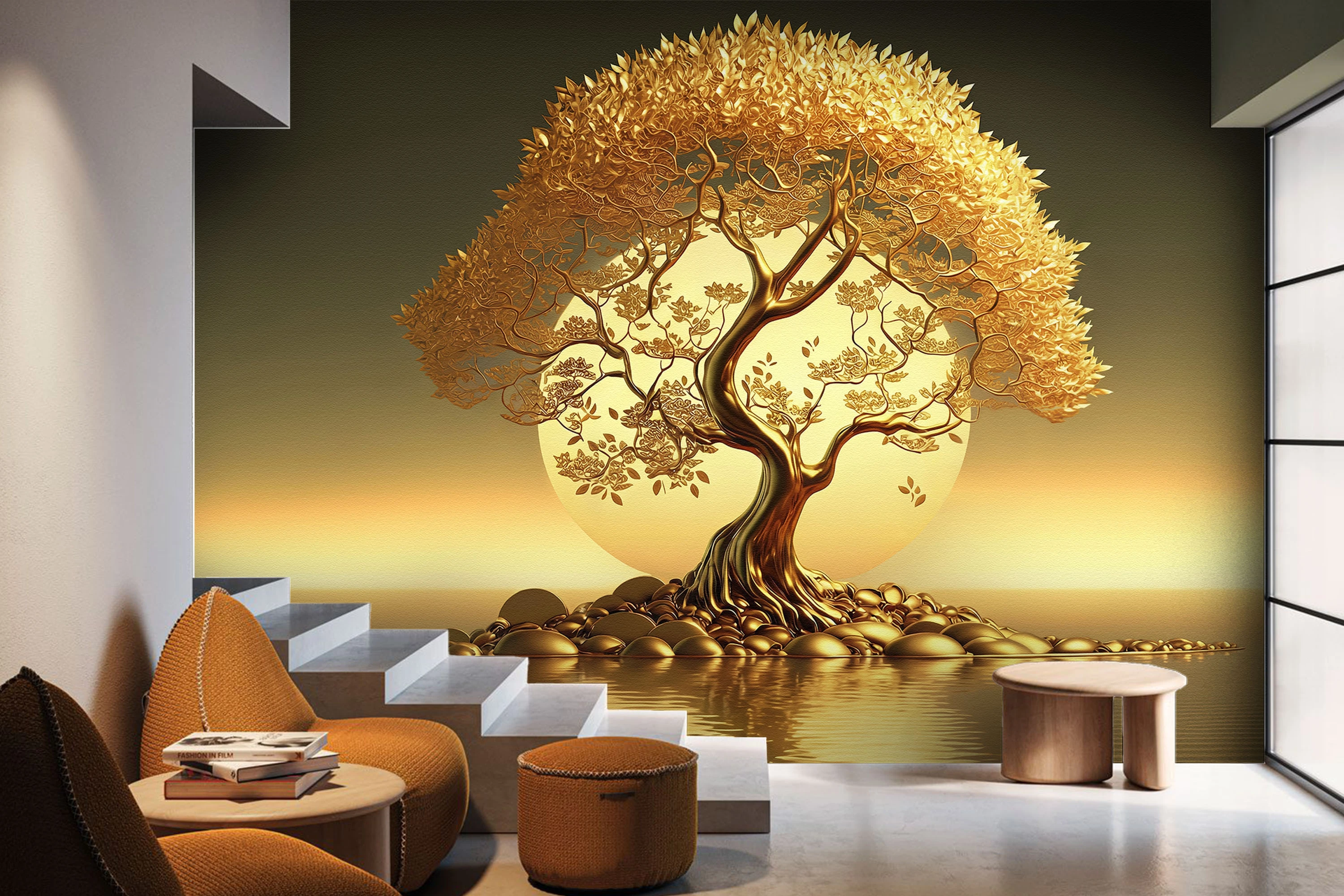 Fototapeta Złote Drzewo Na Tle Słońca